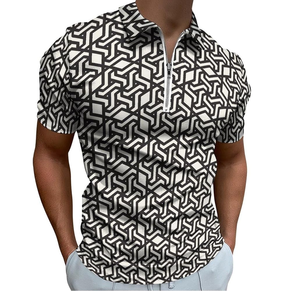 MENRIAOV Black White Lace Mens Golf Polo Shirts Tennis Shirt